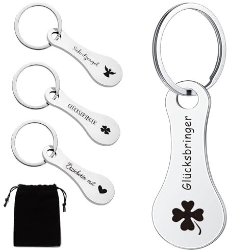 4 Pièces Jeton Caddie,Jeton de Chariot Amovible en métal,Jeton de Courses pour Caddie,Universel Porte-clés pour Chariot de Courses,Puce pour Caddie,avec Pochette en Velours Noir