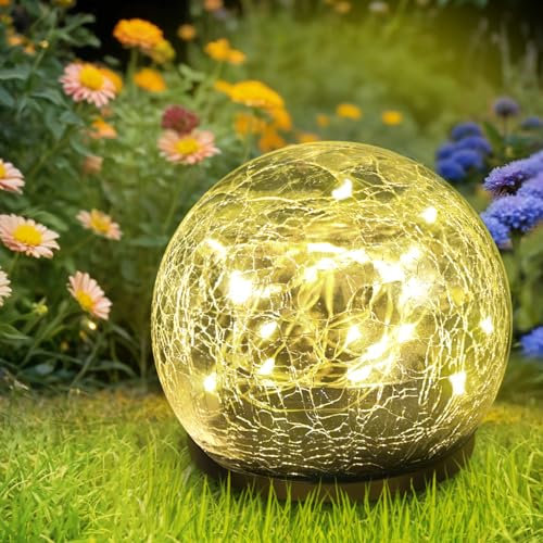 Anordsem Solarlampen für Außen Kugel Gartendeko: Outdoor Balkon LED Solarkugel für Draußen Wetterfest - 12cm Groß Godenleuchten Gift Deko für Boden Geschenke Garden
