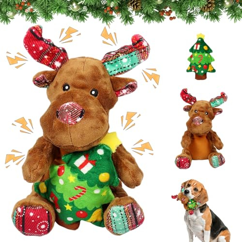 Giugio Giocattolo per cani di Natale, giocattolo per cani, renne, giocattolo interattivo, giocattolo da masticare per cani, Natale, giocattolo per cuccioli, cani di piccola e media taglia
