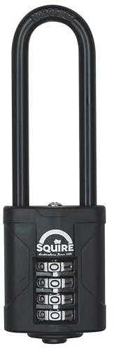 Squire Combination Padlock (CP40/2.5 Black) - Extra Long Steel Shackle - 4 Wheel Combination - Alloy Steel for Corrosion Resistance - Weatherproof Lock, Ideal for Gates & Garden Sheds