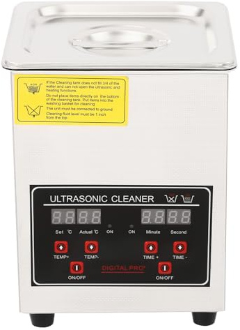 2L Stainless Steel Ultrasonic Cleaner with Basket, Top Lid and Recessed Handle Professional All-purpose Ultrasonic Cleaner with Digital Display Timer and Heat Control Cleaning Machine for Items