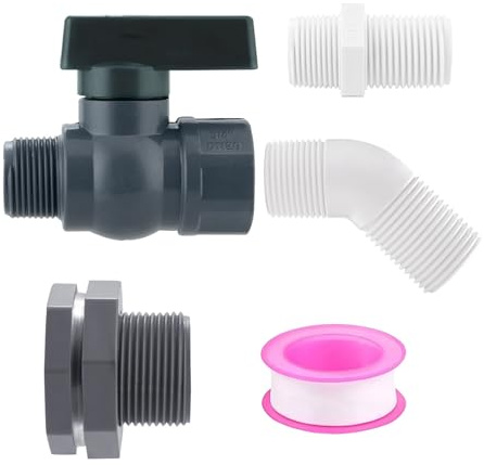 ZWWAAZHF Set di raccordi professionali multiuso in PVC per installazione di barili di pioggia Include accessori per nastro di tenuta filettata Valvole a sfera in PVC Tubo da giardino
