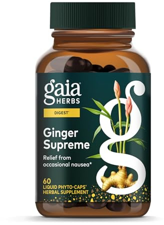 Gaia Herbs Ginger Supreme - Supports Healthy Digestion & Relieves Occasional Nausea* - with Organic Ginger Root & Turmeric Root - 60 Vegan Liquid Phyto-Caps (60 Servings)