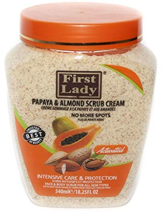 First Lady Activated Papaya & Almond Scrub Cream 540ml - No more spots - Face & Body + First Lady Herbal Hair Oil 30ml