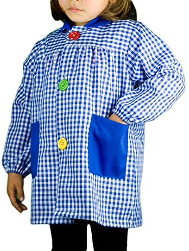 KLOTTZ - Grembiule a quadretti per asilo e scuola, per bambine, blu, 1 anni