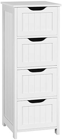 Yaheetech Bathroom Floor Cabinet, Wooden Side Storage Organizer, 4 Drawers Free-Standing Cabinet for Bathroom/Hallway/Living Room, White