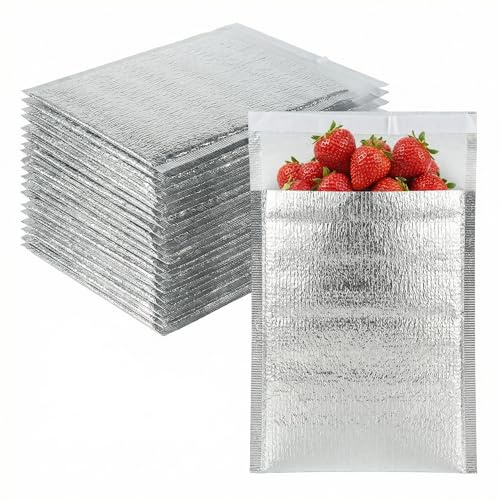 20 Pcs Insulated Thermal Bags Liners for Hot Cold Food, Aluminium Foil Foam Pouch for Delivery, Shipping Frozen Goods, Reusable Sandwich Lunch Cooler Pocket, Leak-proof Shipping Mailers (20x25+5cm)