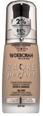 Deborah Milano - Flüssige Grundierung 24 Stunden Perfect Feuchtigkeitsspendend SPF 20, N.2.1 Vanilla, 30,0 ml