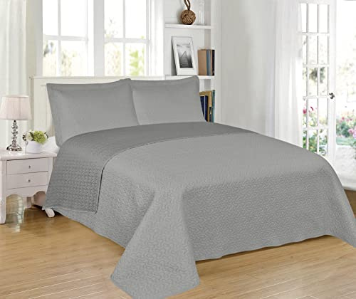 H HANSEL HOME Colcha Bouti Lisa Cama 120/135, 100% Microfibra Extra Suave, Bicolor Reversible, Cubrecama Fina, para Verano y Entretiempo, Incluye 2 Fundas de Cojín - Gris 230x260cm