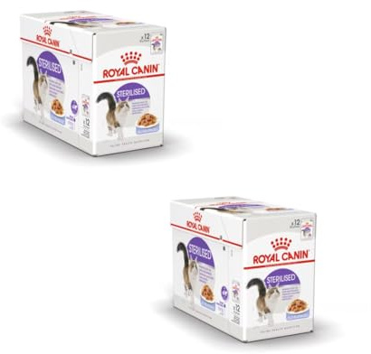 Royal Canin Feline Sterilised | Pack Double | 2 x 12 x 85g | Aliment Complet pour Chats Adultes castrés | Petits Morceaux en gelée | A partir de 12 Mois