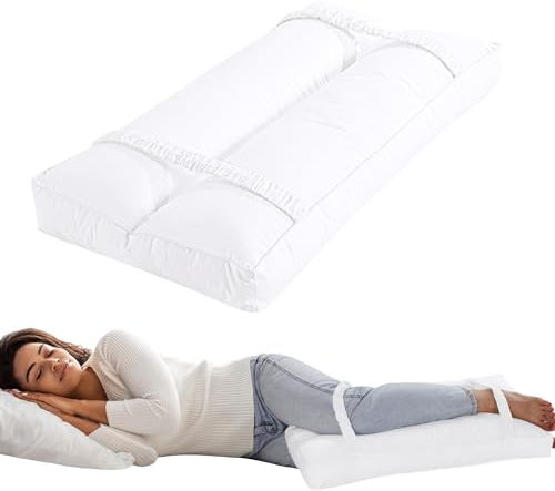 HOMBYS Kniekissen für Seitenschläfer mit elastischen Bändern, 7,6 cm Höhe, Baumwollbezug, Beinkissen zur Ausrichtung der Wirbelsäule und zur Linderung von Druck, Hüft- und Beinerhöhung, stützendes