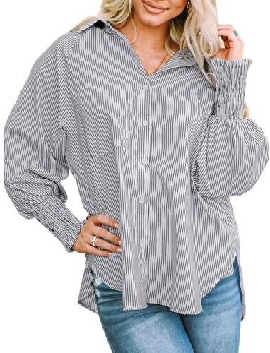 YNIQUE Blusa de Rayas de Manga Larga para Mujer, Camisa Suelta con Bolsillo, Tops Casuales con Botones, Blusa para Oficina