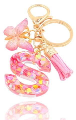 Shirene Porte clés avec Letter de l'alphabet,Porte Clé Alphabet S Initial Papillons Keyring Pendentif Feuille d'or Key Ring pour Femme Fille Personnalisée Lettres Keychain