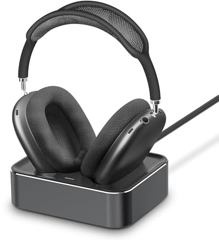 Headphone Charging Station for AirPods Max 1 & 2 - Magnetic Charger Dock with Lightning & USB-C Connectors, LED Indicator, Easy Drop-in Charging (Space Gray)