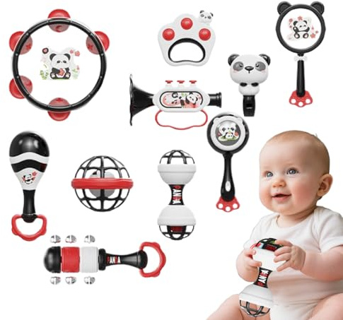 Barnskramlor Panda Handskallror | Sinnesstimulerande Tuggring Musikinstrument För Tidig Barndomsutveckling