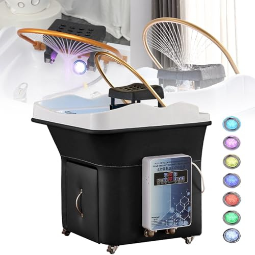 Hair Washing Machine with Smart Thermostat, 4 Universal Wheels, Shower Head & Hot/Cold Switch for Water Therapy & Phototherapy