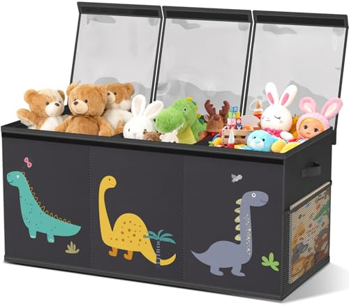 Caja de juguetes con tapa, para habitación infantil, tamaño extragrande, plegable, con asas, separador, para ropa de habitación infantil, color negro