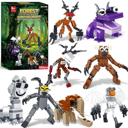 Dlishka 99 Nights in the Forest Byggleksaker, 480 stycken byggstenar Set för barn & vuxna, Skogsmonster Figurer Kreativt sett, Presentidé till jul & adventskalender Leksaker för pojkar och flickor