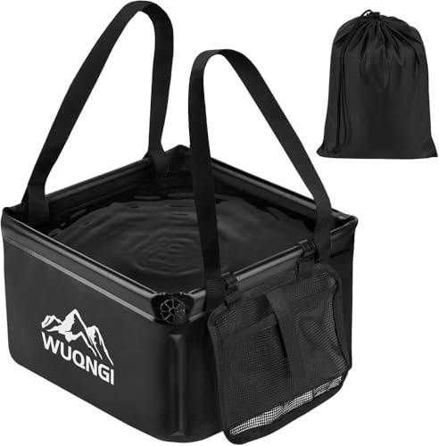 WUQNGI Bol Lavavajillas Camping 15L, Bol Plegable Camping con Asa Extra y Compartimento de Almacenamiento, Cuenco de Lavado para Exteriores (Negro)