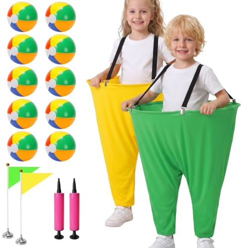 18 Piezas Granny Pants Juego de Lanzamiento, 2 Pantalones Extragrandes para Juego al Aire Libre con 10 Pelotas, 2 Bombas de Aire y 2 Banderines, Juego de Fiesta para Jardín, Parque, Playa