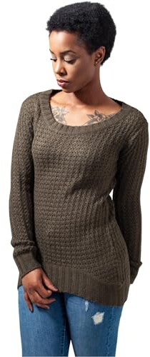 Urban Classics Ladies Sweat Long Wideneck Femme Pull tricoté Olive XL