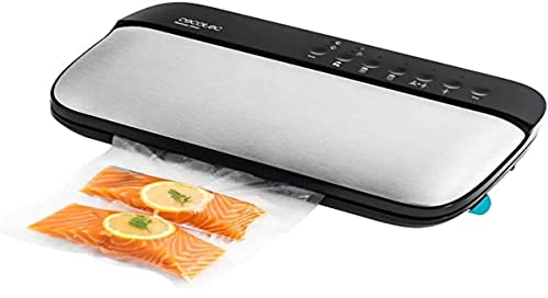 Cecotec Vakuum-Verpacker SealVac Steel, luftdichte Vakuumverschließung, 0,9 bar, Versiegelungslänge bis 30 cm, Saugkapazität 24 L/min, 5 Tüten, Folienrolle