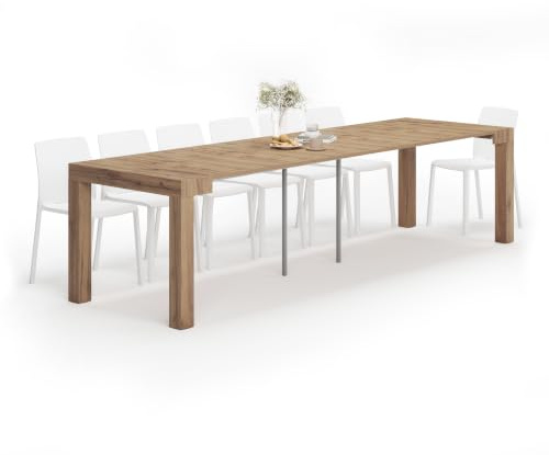 Mobili Fiver, First, Extendable Console Table 17.7(120) x35.4 in, Rustic Oak, for 4-14 People, Space-Saving Dining Table, Italian Furniture