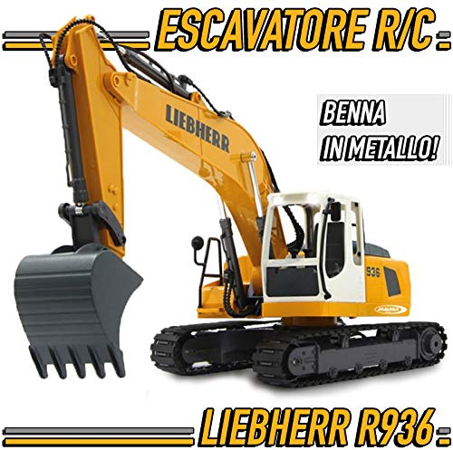 MGidea Escavatore Cantiere RADIOCOMANDATO CINGOLATO Camion Movimento Terra RUSPA Benna in Metallo LIEBHERR R936 Originale Ufficiale 2,4GHZ