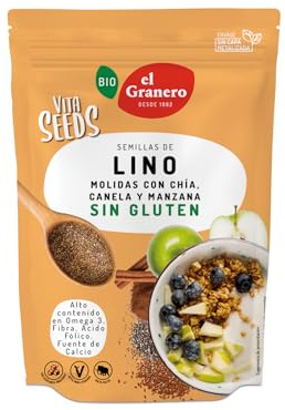 El Granero Integral - Vita Seeds Semillas de Lino, Chía, Manzana y Canela - 200 g -Rico Proteínas y Ácidos Grasos Omega-3 - Fuente de Energía y Acción Antiinflamatoria - Apto para Veganos