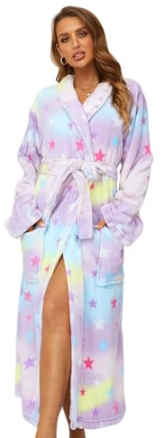 RONGTAI Womens Bathrobe Ladies Fleece Plush Warm Long Robes (XX-Large,Star)