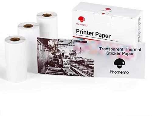 Phomemo Transparent Papier für Phomemo M02PRO, T02, M02, M02S, M03, M03AS, M04S, M04AS Mini Drucker für Smartphones, 53mm x 3,5 m, 3 Rollen