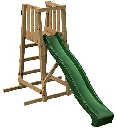 Masgames – Toboggan avec structure en bois SUI L – Rampe à 120 cm de hauteur – Rampe avec connecteur pour le tuyau – Bois traité – Ancrages inclus.