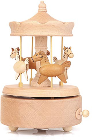 Nbcymg Carousel Music Box, Wooden Horse Music Box for Girl Women, Christmas Birthday Gift, No Battery Home Wood Decor