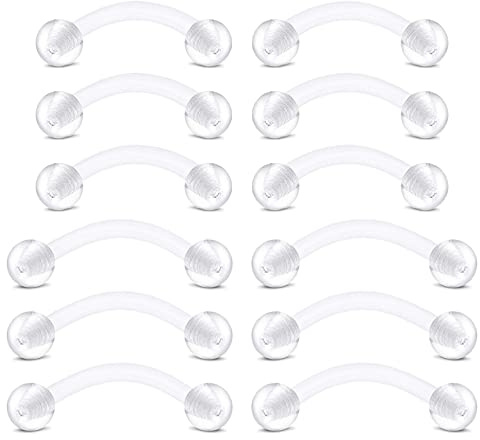 Briana Williams 12pcs 16G Clear Curved Barbell Eyebrow Bars 8/10mm Acrylic Bioflex Lip Tragus Ring Rook Earrings Retainers Piercing Jewelry