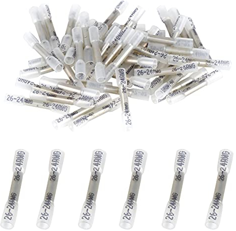 50 Pieces Heat Shrink Butt Connectors Kit, 26-24 AWG Clear Insulated Waterproof Electrical Wire Connectors Automotive Wire Crimp Terminals Butt Splices