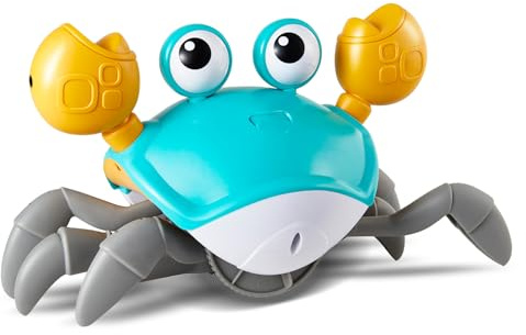 PintreeLand Crawling Crab Baby Toys Upgrade Version - 3 Speed & Music Control, Infant Tummy Time Interactive Walking Toddler Toy for 3 4 5 6 7 8 9 10 11 12 Year Old Boys or Girls (Blue)