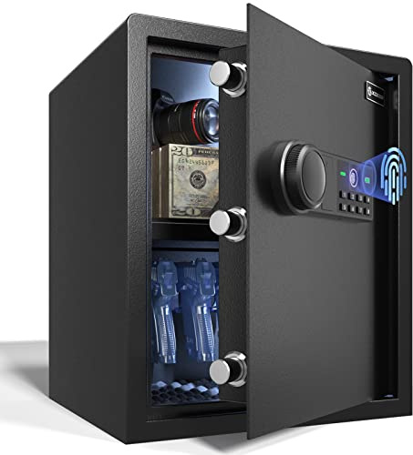 XDeer Biometric Safe Box, Quick-Access Security Safe Box with Upgraded Fingerprint, Steel Handgun Safe Lock Box for Kid/Home/Office/1PCS (1.69 Cubic Feet)