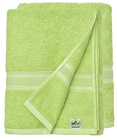 leevitex® Handtuch-Set, flauschig und saugstark, 2 Duschtücher, 70 x 140 cm, Qualität 500 g/m², 100% Baumwolle - Apfelgrün/Hellgrün