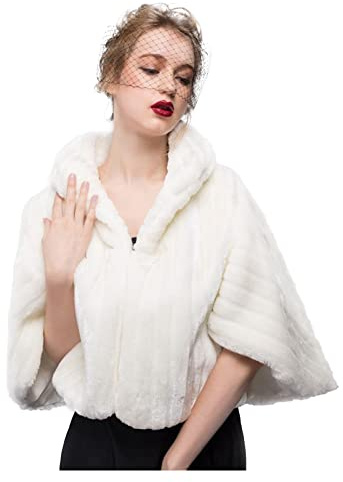 BEAUTELICATE Women’s Faux Fur Shawl Wrap Stole for Winter Wedding Bridal Cape Jacket Bolero Bridesmaid Shrug Capelet(One Size, Off White)