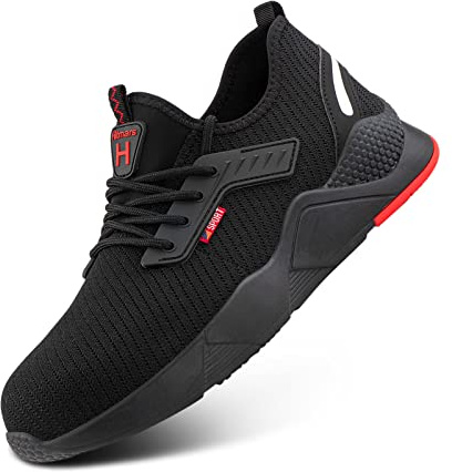 Hitmars Zapatos de Seguridad para Hombre Mujer Zapatillas Deportivas Calzado de Trabajo con Punta de Acero Botas Transpirables Negro EU 43