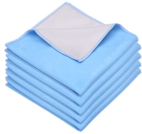 Eco-Fused Paños de Limpieza de Microfibra XL de Gran tamaño – Juego de 5 – 12 x 12 Pulgadas – Limpieza Doble Cara – Tela de Microfibra y Ante para Smartphones, televisores LCD, tabletas