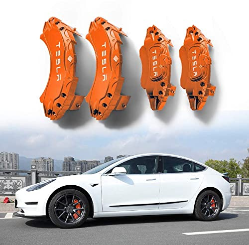 HEYCE 4 pcs Cubiertas de Pinza de Freno de automóvil, para Tesla Model Y Cubierta de Pinza de Freno de aleación de Aluminio Especial Personalizada decoración de modificación Estilo,18inch-Orange