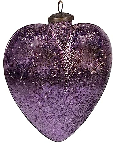 Clayre & Eef Weihnachtskugel Herz 16 cm Violett Glas Herzförmig Weihnachtsbaumschmuck