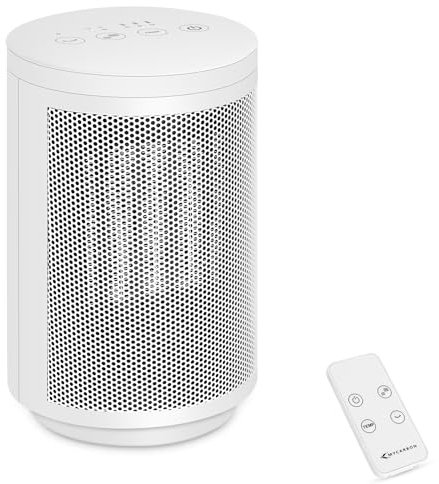 MYCARBON Calefactor Bajo Consumo con Control Remoto 900W/1500W Calefactor Baño con Termostato 18 ℃/23 ℃/28 ℃ Oscilación 60 ° Motor DC Temporizador 8h Silencioso