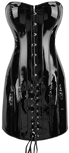 AYAZER Vestido de corsé de Cuero de PVC Brillante Delgado para Mujer Bustier Sexy sin Tirantes Party Club Bodycon Dress Punk Overbust Corsets-Black-XL