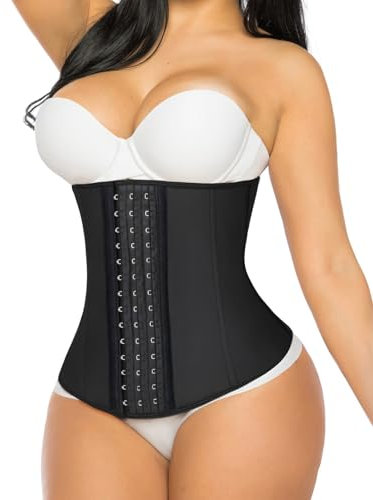 YIANNA Latex-Taillentrainer für Frauen, Unterbrust, Taillenmieder, Korsett, Sanduhr, Workout, Körperformer, Gürtel, Schwarz, Medium