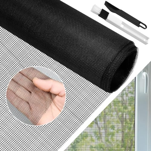 BUZIFU Moustiquaire Fenêtre 90x500cm Moustiquaire en fibre de verre Rouleau Moustiquaire Maille d'Écran Anti-Mouches Filet Écran Insecte DIY Moustiquaire pour fenêtres et portes(Noir)