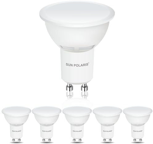 SUN POLARIS GU10 LED Bulbs, Warm White 2700K, 4.9W 400lm, 35W Halogen Spotlight Bulb Equivalent, Energy Saving Lightbulbs, 100° Wide Beam, Non-dimmable, Pack of 6