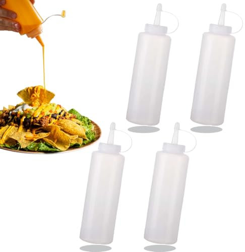 Set of 4 Squeezy Bottles with Nozzles, 200ml Squeeze Bottle for Kitchen, Reusable and Convenient Sauce Bottle, Easy to Use Squeeze Bottle for Sauce, Condiments, and Olive Oil - Kitchen Accessories