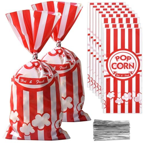 Cleminsta 80 Stück Kleine Popcorn Tüten, Rot Weiß Gestreift Popcorntüten, Mini Geschenktüten Bunte Tüten, Bonbon Tüten Naschitüten Candy Bar, Popcorn Maschinen Zubehör, Butterbrottüten für Filmabende